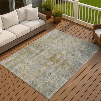 3' X 5' Pewter And Gray Abstract Washable Indoor Outdoor Area Rug