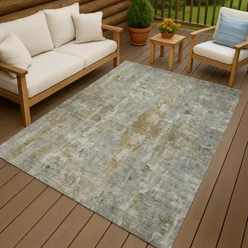 3' X 5' Pewter And Gray Abstract Washable Indoor Outdoor Area Rug