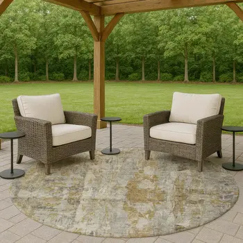 8' Pewter And Gray Round Abstract Washable Indoor Outdoor Area Rug