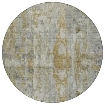 8' Pewter And Gray Round Abstract Washable Indoor Outdoor Area Rug