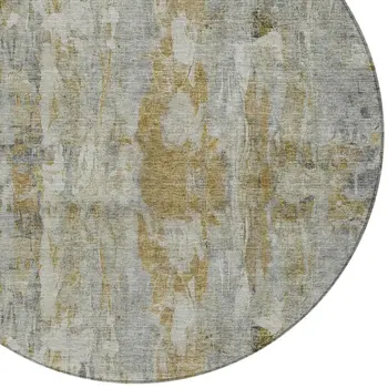 8' Pewter And Gray Round Abstract Washable Indoor Outdoor Area Rug