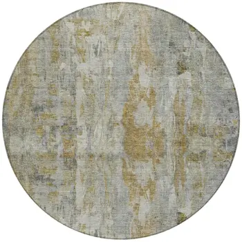 8' Pewter And Gray Round Abstract Washable Indoor Outdoor Area Rug