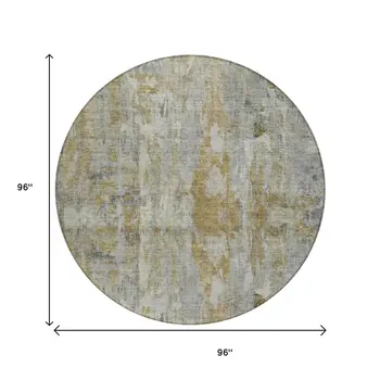8' Pewter And Gray Round Abstract Washable Indoor Outdoor Area Rug