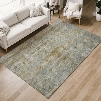 9' X 12' Pewter And Gray Abstract Washable Indoor Outdoor Area Rug
