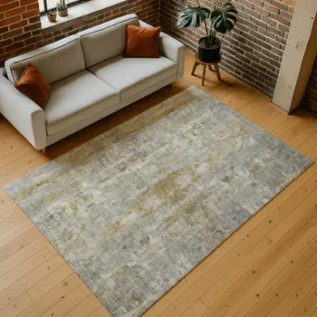 9' X 12' Pewter And Gray Abstract Washable Indoor Outdoor Area Rug