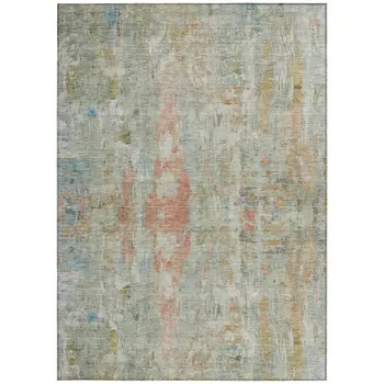 3' X 5' Sage And Copper Abstract Washable Indoor Outdoor Area Rug