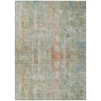 5' X 8' Sage And Copper Abstract Washable Indoor Outdoor Area Rug