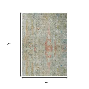 5' X 8' Sage And Copper Abstract Washable Indoor Outdoor Area Rug