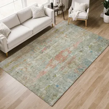 10' X 14' Sage And Copper Abstract Washable Indoor Outdoor Area Rug