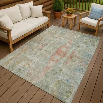 10' X 14' Sage And Copper Abstract Washable Indoor Outdoor Area Rug