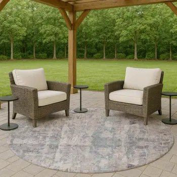 8' Taupe And Gray Round Abstract Washable Indoor Outdoor Area Rug