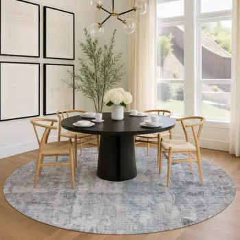 8' Taupe And Gray Round Abstract Washable Indoor Outdoor Area Rug