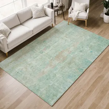 5' X 8' Turquoise And Copper Abstract Washable Indoor Outdoor Area Rug