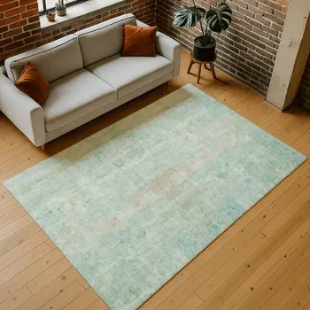 5' X 8' Turquoise And Copper Abstract Washable Indoor Outdoor Area Rug