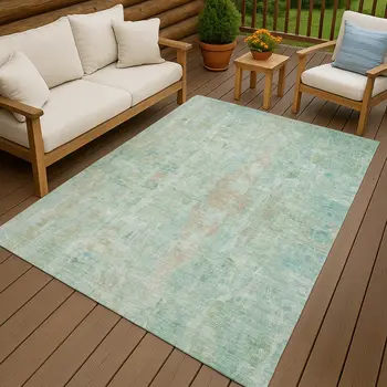 5' X 8' Turquoise And Copper Abstract Washable Indoor Outdoor Area Rug