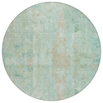 8' Turquoise And Copper Round Abstract Washable Indoor Outdoor Area Rug