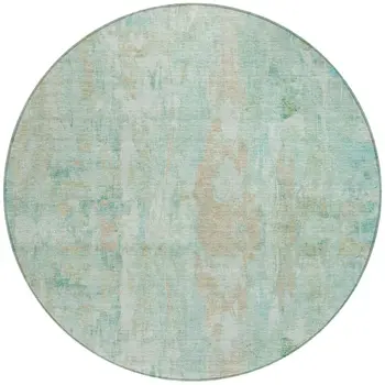 8' Turquoise And Copper Round Abstract Washable Indoor Outdoor Area Rug