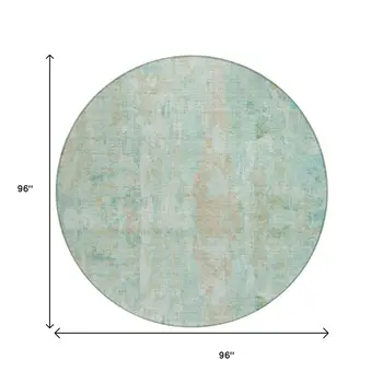 8' Turquoise And Copper Round Abstract Washable Indoor Outdoor Area Rug