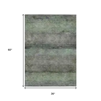 3' X 5' Artichoke Green And Gray Abstract Washable Indoor Outdoor Area Rug