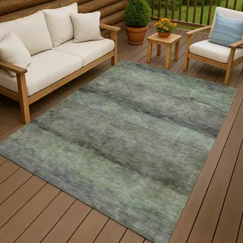 3' X 5' Artichoke Green And Gray Abstract Washable Indoor Outdoor Area Rug