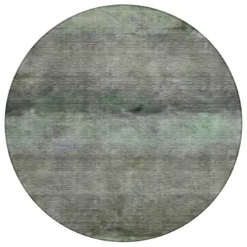8' Artichoke Green And Gray Round Abstract Washable Indoor Outdoor Area Rug