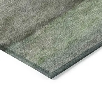 8' Artichoke Green And Gray Round Abstract Washable Indoor Outdoor Area Rug