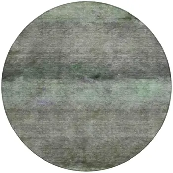8' Artichoke Green And Gray Round Abstract Washable Indoor Outdoor Area Rug