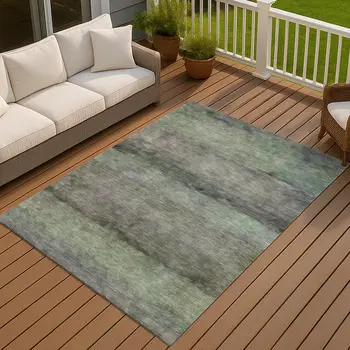 9' X 12' Artichoke Green And Gray Abstract Washable Indoor Outdoor Area Rug