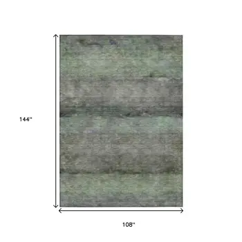 9' X 12' Artichoke Green And Gray Abstract Washable Indoor Outdoor Area Rug