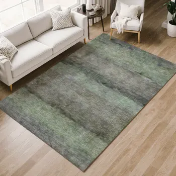 9' X 12' Artichoke Green And Gray Abstract Washable Indoor Outdoor Area Rug