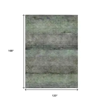 10' X 14' Artichoke Green And Gray Abstract Washable Indoor Outdoor Area Rug