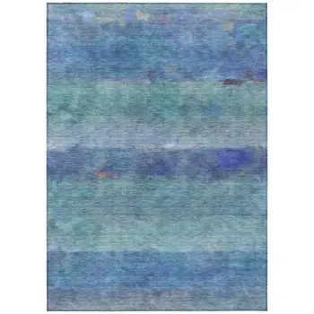 3' X 5' Blue And Ivory Abstract Washable Indoor Outdoor Area Rug