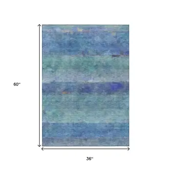 3' X 5' Blue And Ivory Abstract Washable Indoor Outdoor Area Rug