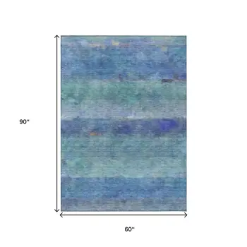 5' X 8' Blue And Ivory Abstract Washable Indoor Outdoor Area Rug