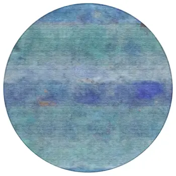 8' Blue And Ivory Round Abstract Washable Indoor Outdoor Area Rug