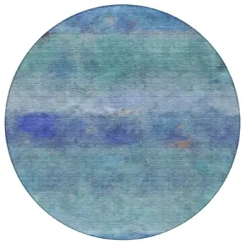 8' Blue And Ivory Round Abstract Washable Indoor Outdoor Area Rug