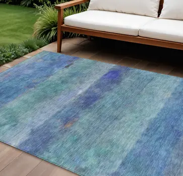 8' X 10' Blue And Ivory Abstract Washable Indoor Outdoor Area Rug