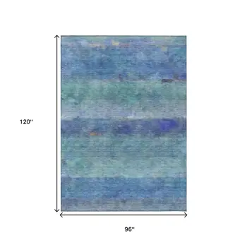 8' X 10' Blue And Ivory Abstract Washable Indoor Outdoor Area Rug
