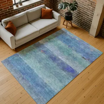 8' X 10' Blue And Ivory Abstract Washable Indoor Outdoor Area Rug