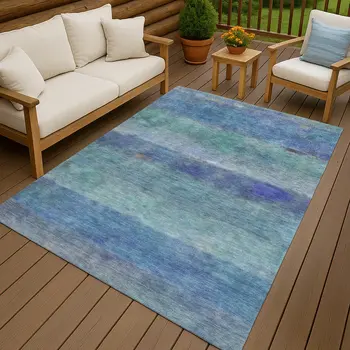 8' X 10' Blue And Ivory Abstract Washable Indoor Outdoor Area Rug