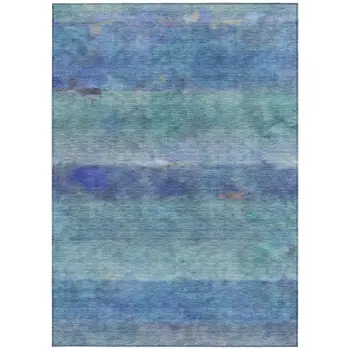 9' X 12' Blue And Ivory Abstract Washable Indoor Outdoor Area Rug