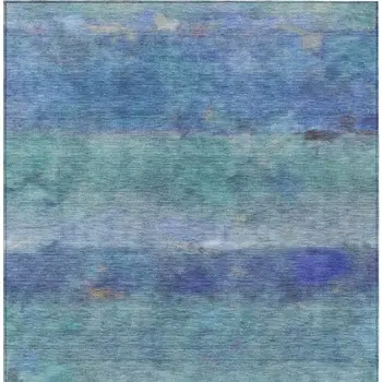 9' X 12' Blue And Ivory Abstract Washable Indoor Outdoor Area Rug