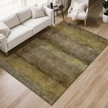 3' X 5' Brown And Taupe Abstract Washable Indoor Outdoor Area Rug