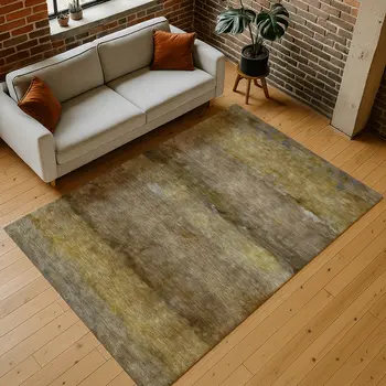 3' X 5' Brown And Taupe Abstract Washable Indoor Outdoor Area Rug