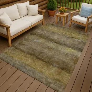 3' X 5' Brown And Taupe Abstract Washable Indoor Outdoor Area Rug