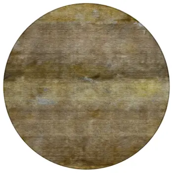 8' Brown And Taupe Round Abstract Washable Indoor Outdoor Area Rug