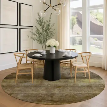 8' Brown And Taupe Round Abstract Washable Indoor Outdoor Area Rug