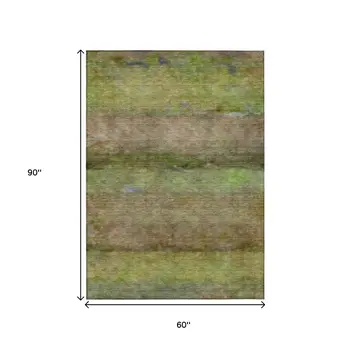 5' X 8' Olive Green And Brown Abstract Washable Indoor Outdoor Area Rug