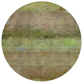 8' Olive Green And Brown Round Abstract Washable Indoor Outdoor Area Rug