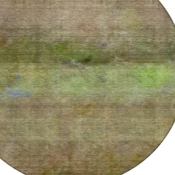 8' Olive Green And Brown Round Abstract Washable Indoor Outdoor Area Rug